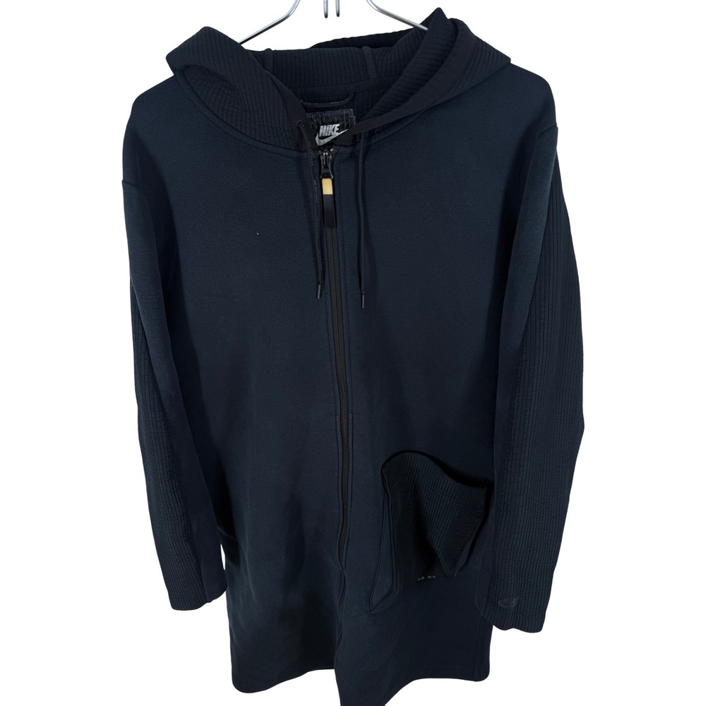 Nike Tech Fleece Full Zip Trench Hoodie Jacket Black Mens Size M Ribbed Accents‎